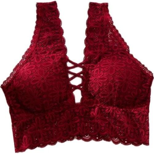 Sexy Lace Bralette Camisoles Tank Top Women Deep V Back Cross Wirefree Underwear Lingerie Brassiere