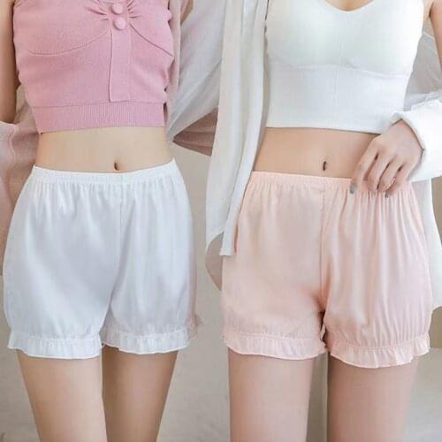 Ruffled Safety Shorts Women 2021 Summer New Satin Ice Silk Under Skirt Home Casual Shorts Lounge Wear Cool Soft Lolita Shorts