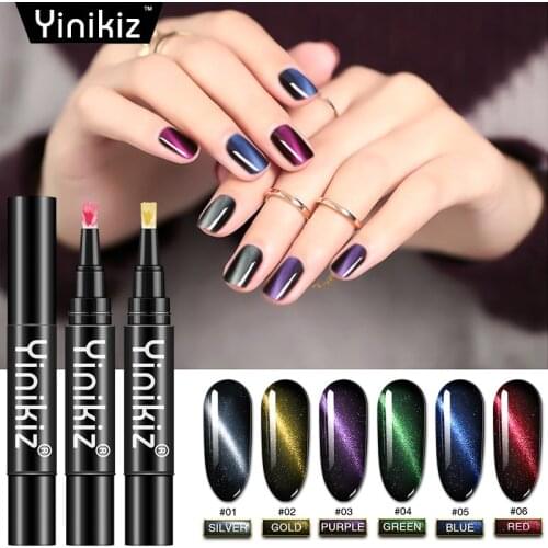 Yinikiz UV Nail Gel Pen Top Coat Starry Cat Eye Nail Gel Polish Pen Magnetic Lacquer Glue Magnet Sticker Nail Art Manicure