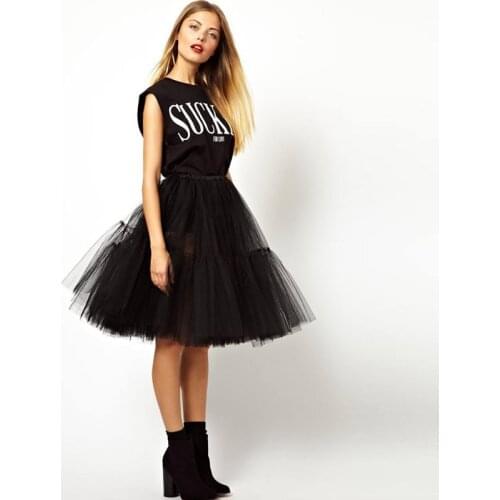 New 5 Layers Black Tulle Skirt High Waist A Line Midi Tutu Skirts Womens Lush Lolita Skirt 2017 Summer faldas saia jupe