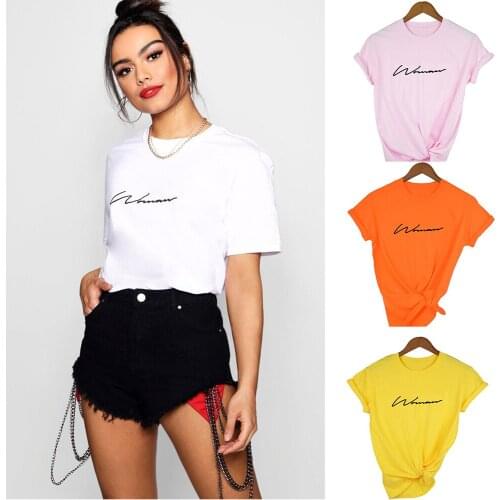 Woman Signature Print Women Tshirt Short Sleeve Shirt Female O-Neck Woman Clothes Shirts Korean Summer Tee Tumblr Camisas Mujer