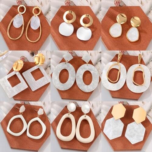 Womens Earrings Acrylic Drop Earrings for Women Geometric Hoop Big Earrings Dangle Hanging White Earrings Fashion 2021 Jewelry
