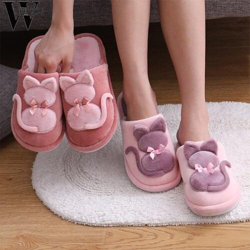 Women Winter Home Slippers Cartoon Cat Shoes Non-slip Soft Winter Warm House Slippers Indoor Bedroom Lovers Couples Floor Shoes