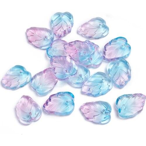 100Pcs Transparent Leaf Glass Charms Beads Rainbow color Leaf Pendants for DIY Jewelry Necklace Bracelet Earrings Accessaries