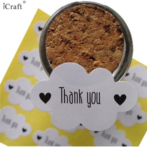 102pcs White Cloud Shape Paper Sticker Thank You Printed for Handmade Product, DIY Paper Label Gift Seal Sticker