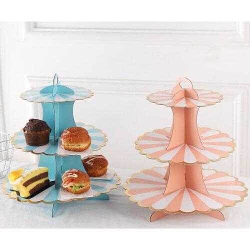 3-Layer Dessert Cake Stand Cupcake Stand Round Cardboard Baby Shower Girl Birthday Wedding Party Decor Dessert Table Supplies
