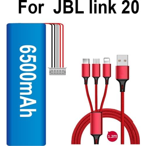 High capacity battery 6500mAh P763098 01A Replacement Battery For JBL Link 20 Acumulator Batteries 6 Wire Plug+USB cable+toolkit