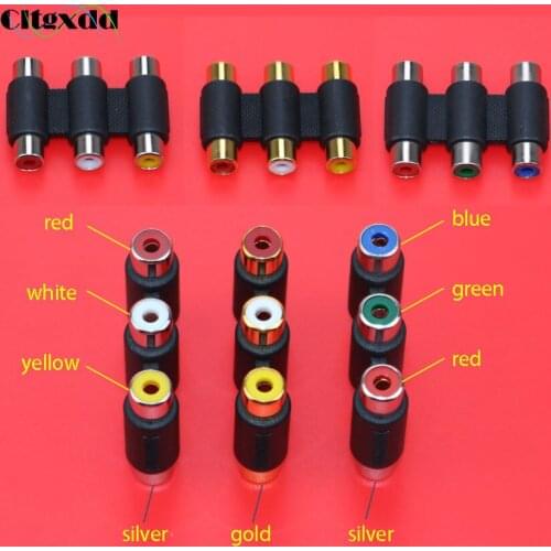 Cltgxdd Audio adapter 3 colour gold plating Nickel RCA Female to Female 3 RCA Extension cable connector For VCD DVD HDTV