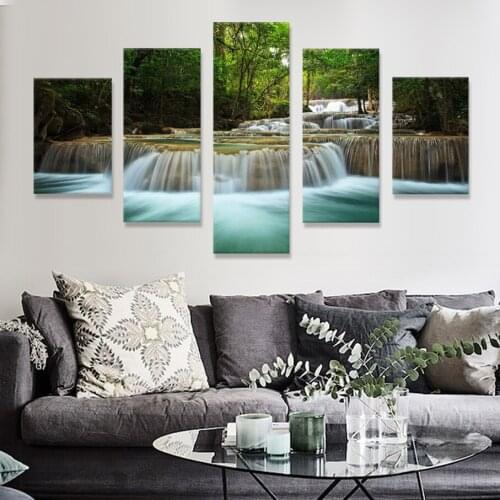 Large Waterfall 5 Panels Modern Canvas Print Artwork Landscape Pictures Photo Paintings on Canvas Wall Art