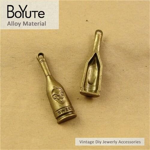BoYuTe (50 Pieces/Lot) 30*8MM Fashion Antique Bronze Plated Metal Alloy Beer Bottles Charm Diy Pendants for Jewelry Findings