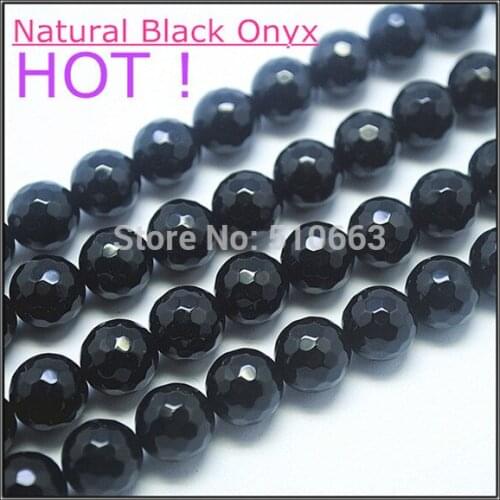 Nature faceted black onyx round ball beads accessories charms mens bracelet making size 4mm 6mm 8mm 10mm 12mm