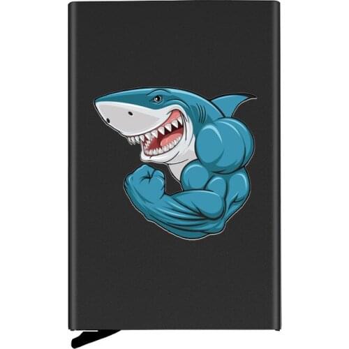 Black Metal Case Funny Strong Shark Credit Card Holder Women Slim Anti Protect Travel ID Cardholder Men Rfid Wallet