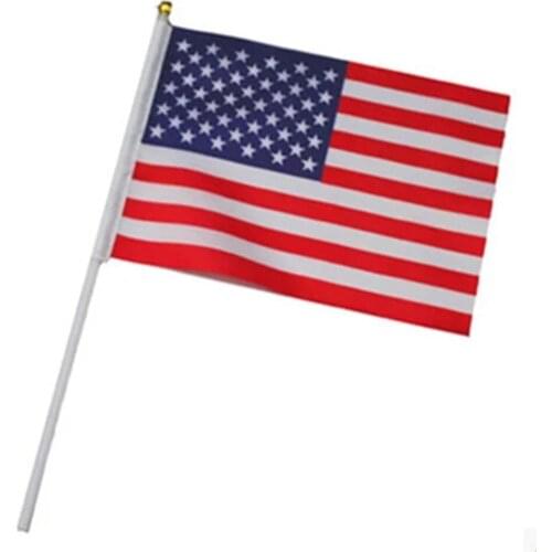 Cheap USA 50pcs The Small 14X21CM United States Flag America Hand Flying National With Pole Handing