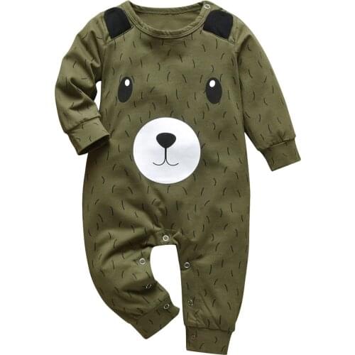 Spring Autumn Newborn Infant Baby Boys Printed Cotton Romper Long Sleeve O-Neck Pullover Jumpsuits Baby Toddler Clothing