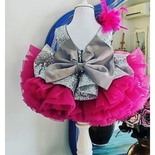 Sparkly Sequined Flower Girl Dresses Tiered Baby Wedding Ball Gown With Bow Communion Pageant Clothes