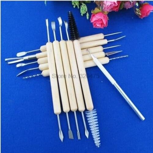 DHL 100set practical 11pcs/set Clay Sculpting Set Wax Pottery Carving Tool Pottery Ceramics Tools Wooden Handle Clay Tools
