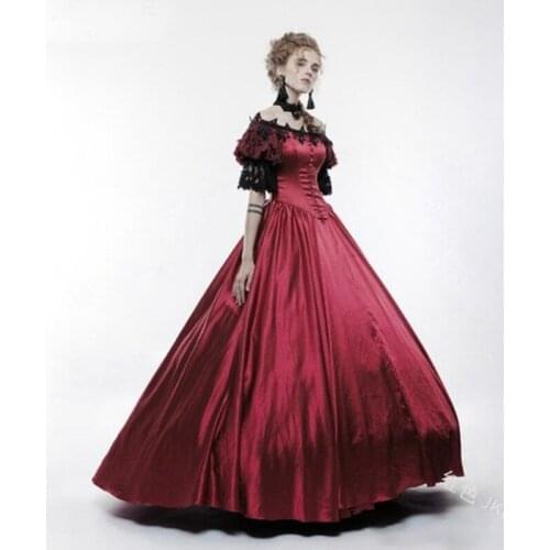 Gothic Lolita Vintage Palaca Medieval Sweet Lolita Dress Lace Slash Neck Puff Sleeve High Waist Long Victorian Dress Kawaii Girl