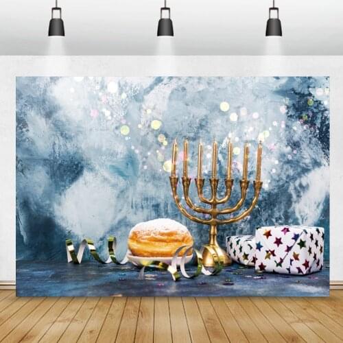 Laeacco Happy Hanukkah Chanukah Festivals Party Menorah Candles Bread Cement Wall Poster Photo Background Photography Backdrop