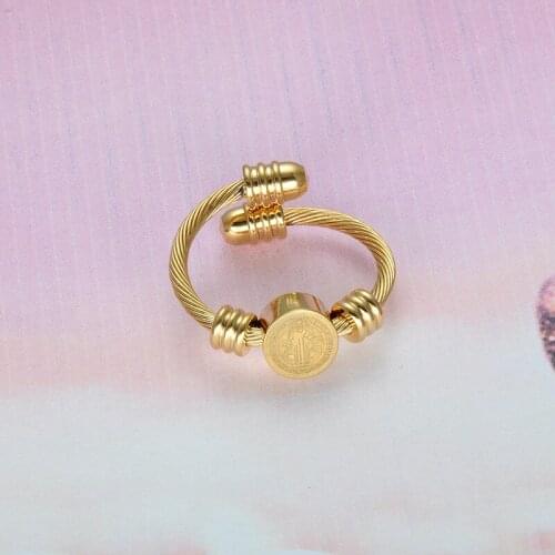 Personality 316L Stainless Steel Ring Catholic Priest Exorcist Saint Benedict Open Ring Motorcycle Party Punk Hip Hop Jewelry