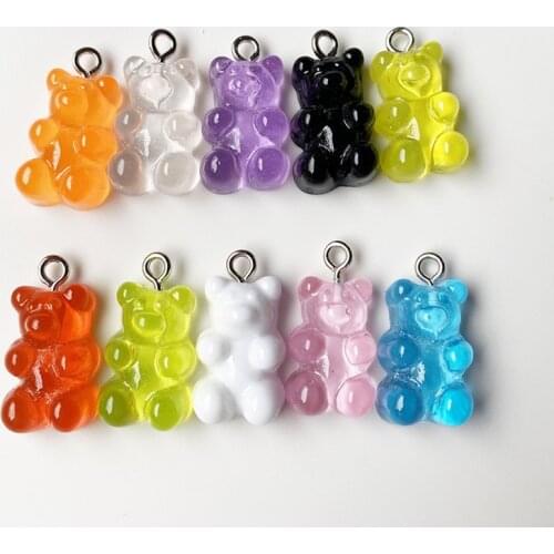 10Pcs Cute Resin Gummy Jelly Bear Pendant DIY Handmade Choker Necklace Accessories DIY Craft Cartoon Jewelry for Gift