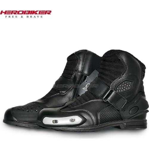 Motorcycle Boots Leather Four Season Motocross Men Moto Riding Shoes Motorcycle Protection Breathable Moto Black