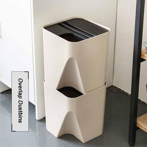 Japanese-Style Trash Can Stack Home With Lid Living Room Creative Kitchen Bathroom Dry And Wet Classification Storage Bucket