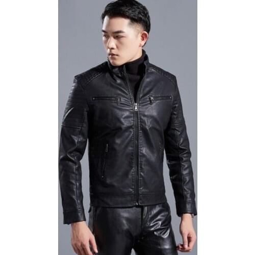 Stand collar mens leather jacket slim motorcycle coat men jackets black brown clothes fashion personalized jaqueta de couro