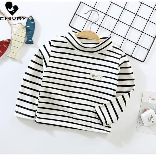 New 2021 Autumn Winter Boys Girls Kids Striped Sweatshirt T Shirt Children Baby Turtleneck Long Sleeve Warm T-shirts Clothing