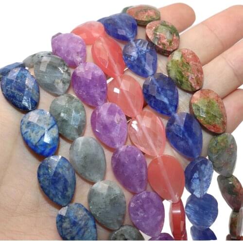 Faceted Natural Stone Water Drop Shape Agates Lapis lazuli Stone Beads For Jewelry Making DIY Necklace Accessories13*18MM