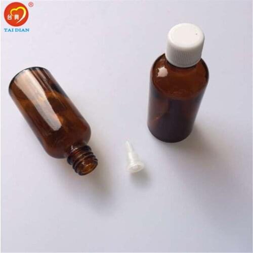 Wholesale 50ml Amber Glass Bottles with Leakproof Stopper Cap Liquid Jars Essential Oil Bottles 12pcs/lot