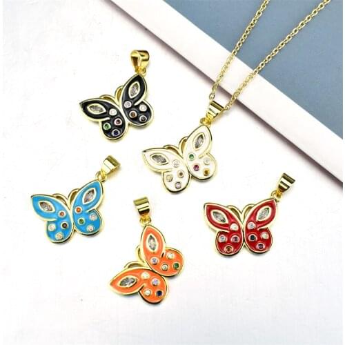 CZ Butterfly Necklace Enamel Insect Necklace Female Girl cz Charm Jewelry Stainless Steel O-chain Jewelry
