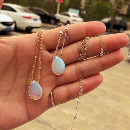 Water Drop Tear Pendant Necklace For Women Summer Short Mermaid Beaded Choker Necklaces Beach Fashion Jewelry A064