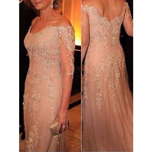 Mother of The Bride Dress Three Quarter Off The Shoulder Wedding Party Gowns Appliques Floor-Length Mother Dresses for Wedding