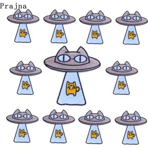 Prajna 10PCS Cute Cat Patch Iron On Embroidered Patches For Clothing Space Cat Patches Sticker On Clothes Kids T Shirt wholesale