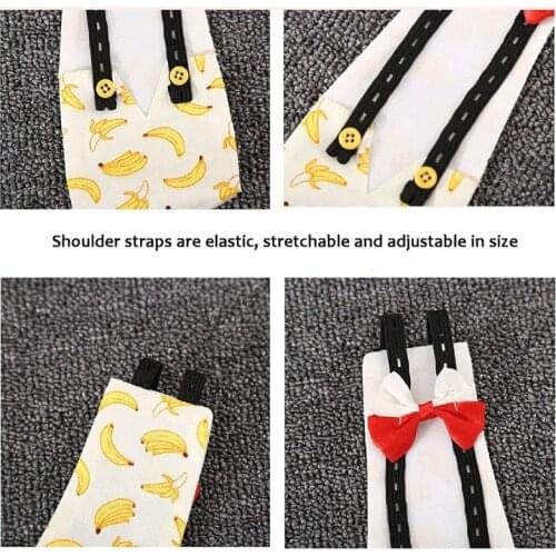 X7AB Banana Pineapple Print Duck Diaper Chicken Goose Adjustable Washable Reusable Diaper Nappy with Bow Tie for Poultry