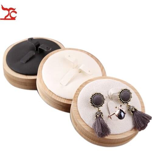 Solid Wood Earrings Ring Jewelry Display Wooden Ring Stand Leather Earring Stand Jewelry Display Stand Jewelry Organizer
