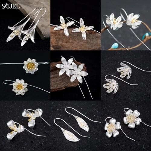 Silver Color Long Flower Earrings For Women Elegant Lady Prevent Allergy New Design Fashion Jewelry Korean Daisy Lilly Earings