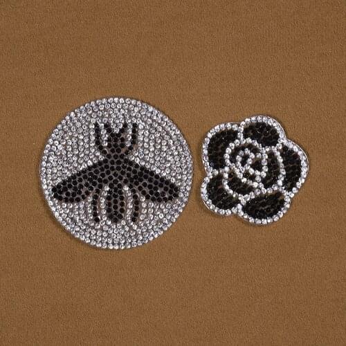 Sparkling Rhinestone Flower Bee Pattern Clothes Patches Fashion Sequined DIY Appliques Bling Iron-on Patches