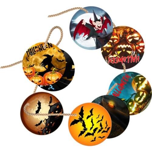 Halloween Theme Banner Patterned Wooden Ornament Bunting Garland