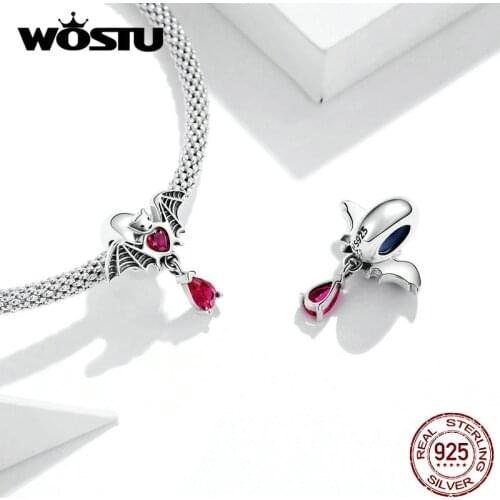 Wostu Charms Real 925 Sterling Silver Bat Beads For Women Fit Silver Bracelets & Bangle Fine Jewelry Making Gift FIC1779
