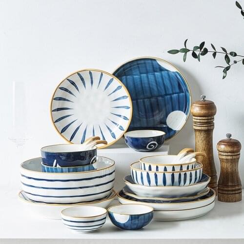 Japanese creative hand painted underglaze new bone china ceramic tableware bowl household salad bowl flat plate deep plate soup