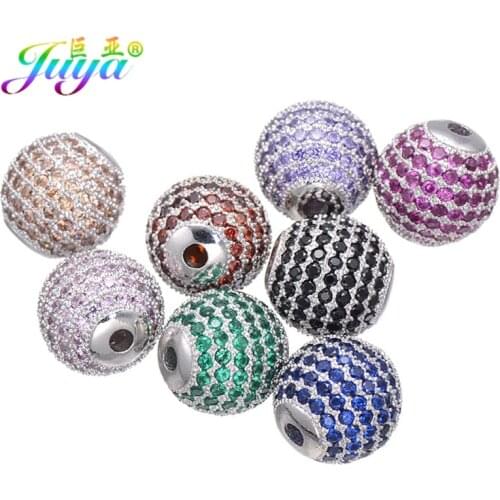 Juya DIY Jewelry Metal Beads Micro Pave Colorful Crystals Handmade 12mm Metal Ball Beads For Women Men Beadwork Jewelry Making