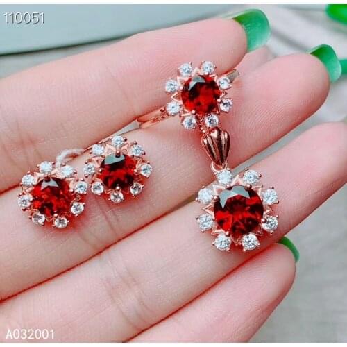 KJJEAXCMY fine jewelry natural garnet 925 sterling silver new women pendant necklace ring earrings set support test elegant