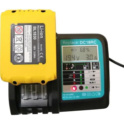 DC18RCT Li-ion Battery Charger 3A 6A Charging Current For Makita 14.4V 18V BL1830 BL1430 Power Tools Battery with LCD Screen
