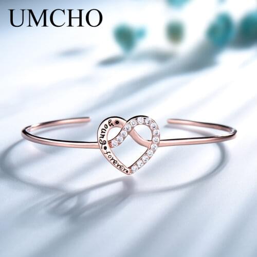 UMCHO 100% Solid 925 Sterling Silver Bangles For Women Braiding Adjustable Opening Bracelet Wedding Party Gift