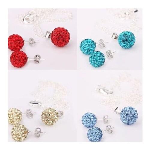 10 set/lot 10mm multicolor mixed white disco ball set silver plated drop studs earrings Necklace Chains w4645
