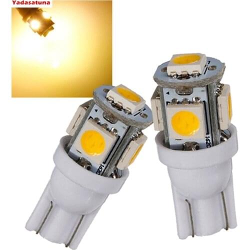 10 Pieces Premium Quality 5 LED SMD SMT 194 T10 Wedge Base Warm White 12V DC/AC LED Car Lights Bulb