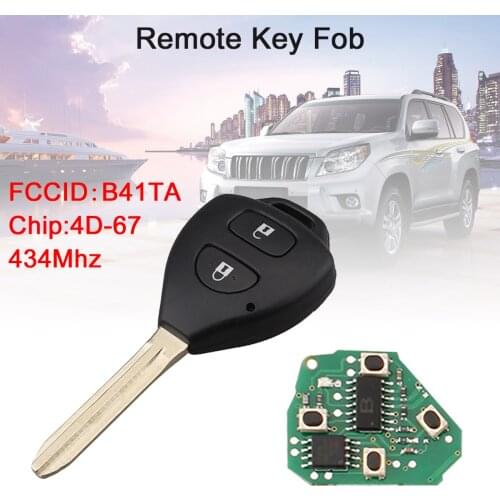 434Mhz 2 Buttons Car Remote Key Fob 4D67 Chip B41TA Car Key Replacement Fit for Toyota Hilux Yaris 2005 2006 2007 2008 2009