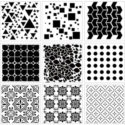 9pcs Geometry Scrapbook Stencils Spray Plastic Mold Shield DIY Cake Hollow Embellishment Printing Lace Ruler Valentine