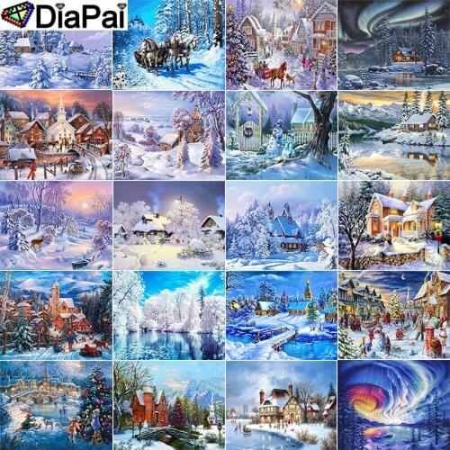 DIAPAI Full Diamond Embroidery "House snow east view" Diamond Painting Cross Stitch Patterns Rhinestone Unfinished Home Decor